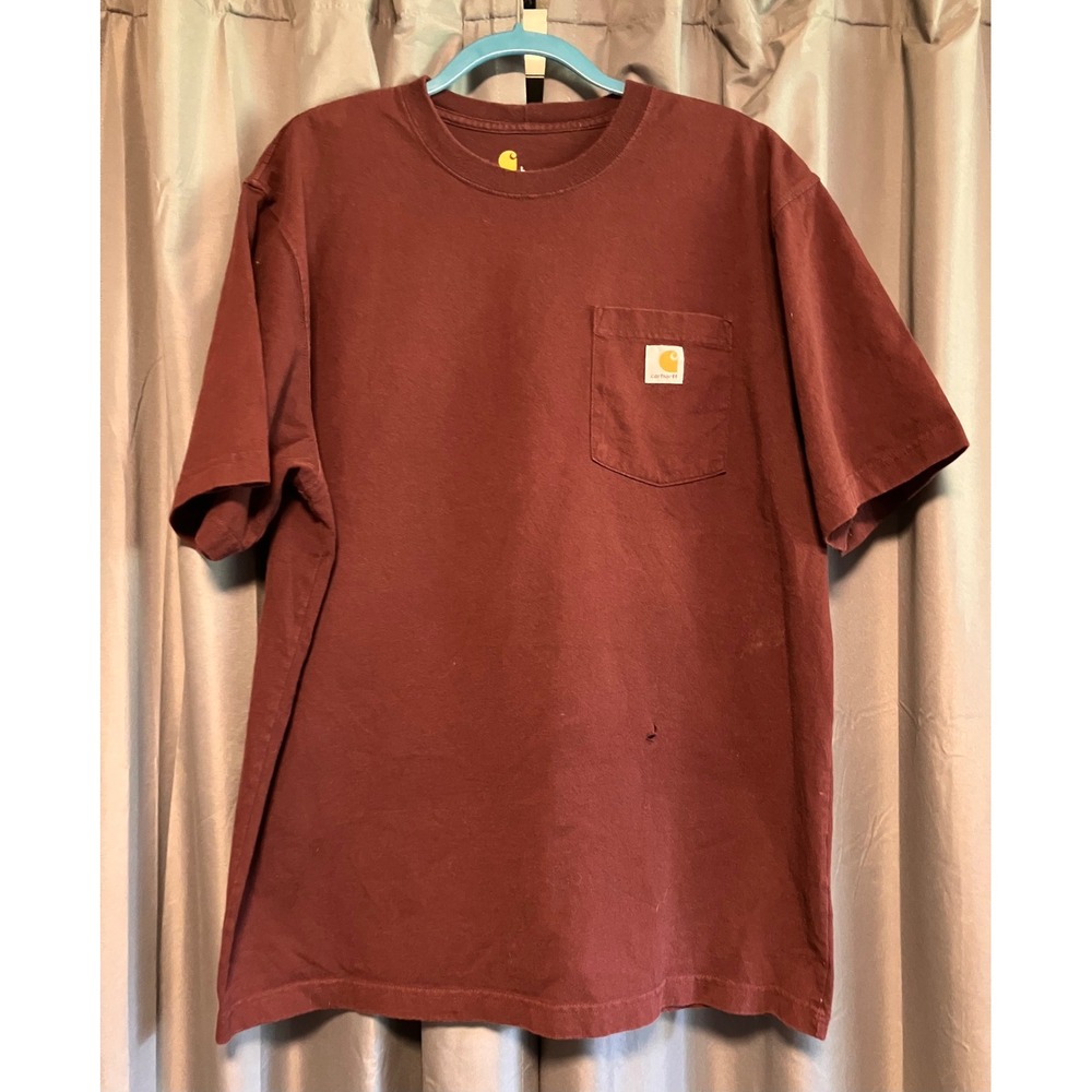 Carhartt Pocket T-Shirt Mens Large Burgundy Original Fit Short Sleeve Cotton